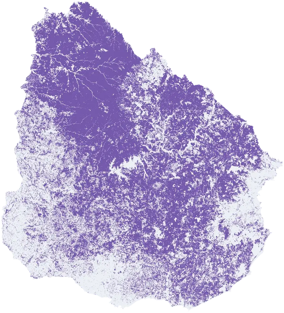 Mapa del Uruguay coloreado según Coberturas del suelo
