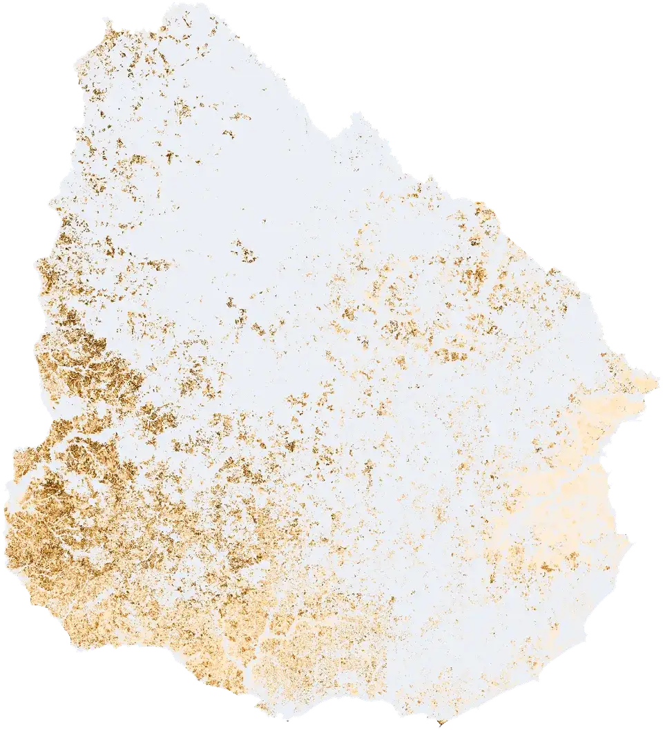 Mapa del Uruguay coloreado según Pérdida de suelo por erosión