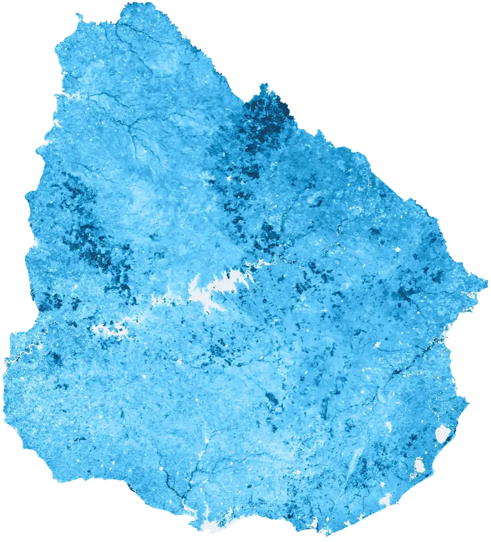 Mapa del Uruguay coloreado según Evapotranspiración real