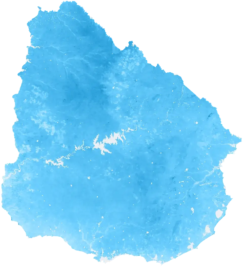 Mapa del Uruguay coloreado según Rendimiento hidrológico